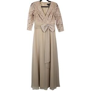 Jessica Howard Beige Mother of the Bride Dress Lace Bow Glitter Rhinestone 4p